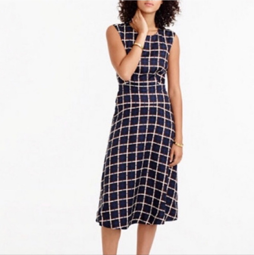 J.Crew Silk Twill Windowpane Print A Line Dress Size 4